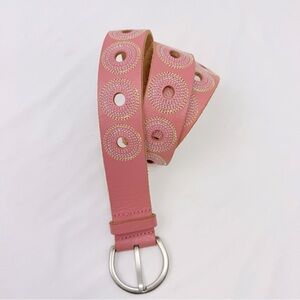 Fossil Pink Genuine Leather Colorful Embroidered Circle Cutout Boho Belt